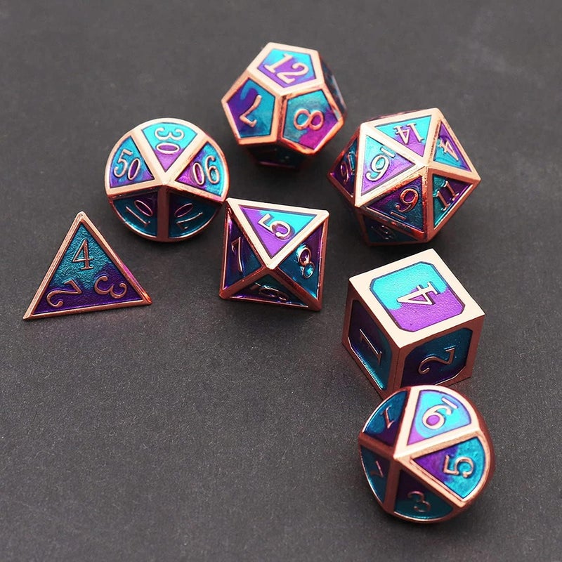 Haxtec Metal DND Dice Set D&D Gifts 7PCS Copper Blue Teal Purple Polyhedral RPG Dice D20 D12 D10 D8 D6 D4 Compatible with Dungeons and Dragons TTRPG Games-Mermaid - Image 5